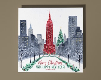 Handmade New York at Christmas Merry Christmas  and Happy New Year Card  Premium Greeting Card with White Envelope Merry Christmas