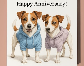 Jack Russell Terriers  - Happy Anniversary Card - Funny Animal - Premium Greeting Card Envelope - Personalised card - Husband Wife Couple