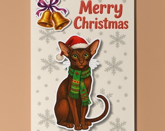 Oriental Cat  - Pop Pets 3D Collection Merry Christmas Card - Funny Animal - Premium Quality Greeting Card and Envelope - Personalised card