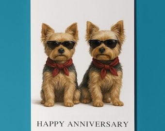 Dog Breeds Collection - Yorkshire Terrier Dogs Duo - Happy Anniversary Card - Premium Greeting Card Envelope - Funny Dogs Personalised card