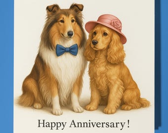 Collie and Cocker Spaniel - Happy Anniversary Card  Funny Animal - Premium Greeting Card Envelope - Personalised card - Husband Wife Couple