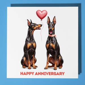Dobermany i serce - Karta rocznicowa - Zabawne zwierzę - Premiumowa karta okolicznościowa i koperta - Spersonalizowana karta z psem - Żona Mąż