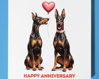 Doberman dogs and  heart - Anniversary Card - Funny Animal - Premium Greeting Card & Envelope - Personalised Dog card - Wife Husband