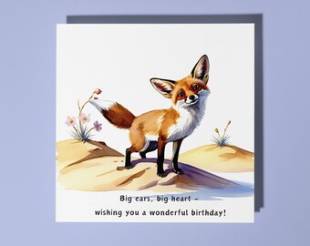 Handmade Cute little fennec fox smiling wonderful Happy Birthday Card Funny Animal Card Animal Lovers Premium Greeting Card & Envelope