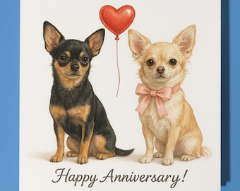 Chihuahua  Anniversary Card - Funny Animal - Premium Greeting Card & Envelope - Personalised Dog card - Wife Husband Mum Dad Boyfriend