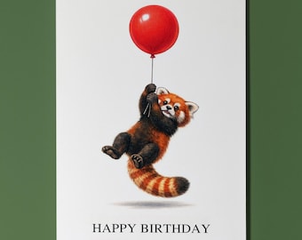 Animal Hugs Series Red Panda: Cute Balloon Ride Happy Birthday Card Premium quality Funny Greeting Card Envelope Personalised Friends Family