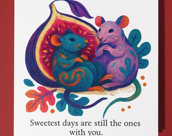 Rats Collection - Happy Rats in Figs - Happy Anniversary Card - Funny Animal - Premium Greeting Card & Envelope - Personalised card -Husband