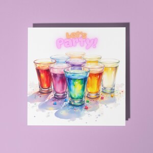 Handgefertigte Atemberaubende Anordnung von bunten, lebendigen, geschichteten Cocktail - Happy Birthday Card Premium Grußkarte & Umschlag