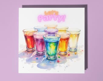 Handmade Stunning arrangement of colorful, vivid, layered cocktail  - Happy Birthday Card Premium Greeting Card & Envelope