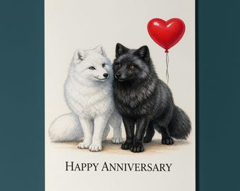 Animal Hugs Series Arctic and Silver Fox: Opposites attract Happy Anniversary Card  Premium Greeting Card Envelope Personalised Couples