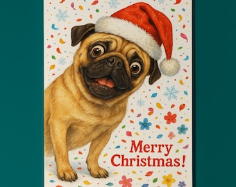 Pug Dog - Don’t Look Away - Merry Christmas Card - Funny Dog - Dog Breeds - Premium Greeting Card & Envelope - Personalised card - Friends