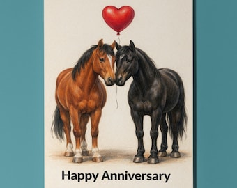 Animal Hugs Collection Horses Happy Anniversary Card - Premium Greeting Card & Envelope - Personalised funny Couples Spouses Wife Husband