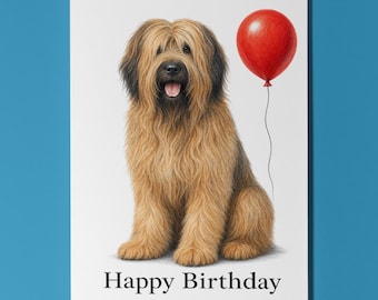 Briard Birthday Card, Personalised Dog Greeting Card, Red Balloon Birthday