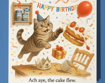 Tabby Cat - Happy Birthday Card - Funny Animal - Premium Greeting Card Envelope - Personalised Cat card - sister daughter friend Dad