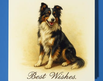 Antique postcard collection - Border Collie Dog smiles - Best Wishes Happy Birthday Card -Premium Greeting Card Envelope - Personalised card