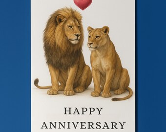 Wild Cats Party Collection - Lions Duo - Happy Anniversary Card - Funny Animal - Premium Greeting Card and Envelope - Personalised card