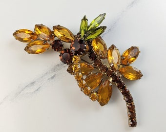 Vintage Delicious rootbeer and topaz rhinestone brooch