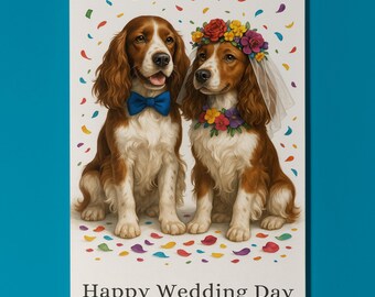 Dog Breeds Collection - Spaniel Dogs - Happy Wedding Day Card - Funny Animal - Premium Greeting Card &Envelope - Personalised card - Couples