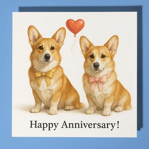 Biglietto di auguri per l'anniversario con Corgi e cuore rosso - Animale divertente - Biglietto di auguri premium e busta - Biglietto personalizzato con cane - Moglie e marito