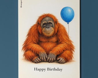 Animal Hugs Series Orangutan: Big hugs Happy Birthday Card Premium Greeting Card Envelope Personalised Friends Family members Husband
