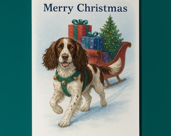 Springer Spaniel  Dog - Santa’s Helpers Collection - Christmas Card - Funny Dog Breeds - Premium Greeting Card & Envelope Personalised card