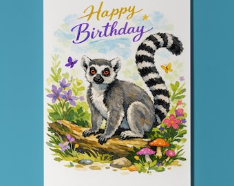 Animal Hugs Collection Ring-tailed Lemur: Island Spirit Greeting Happy Birthday Card  Premium Greeting Card Envelope Personalised Friends