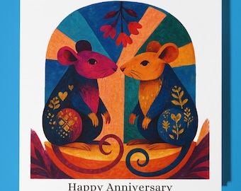 Rats Collection - Two Happy Rats - Happy Anniversary Card - Funny Animal - Premium Greeting Card and Envelope - Personalised card - Husband
