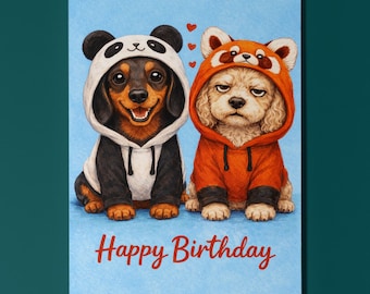 Cockapoo Dachshund Panda Red Panda Funny Dog Couple Cute Dog Lover Gift Happy Birthday Card Envelope Personalised Animal Kids