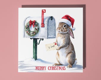 Handmade Cute Rabbit  bunny  letter for Santa Merry Christmas Card Funny Animal Card for Animal Lovers Premium Greeting Card White Envelope