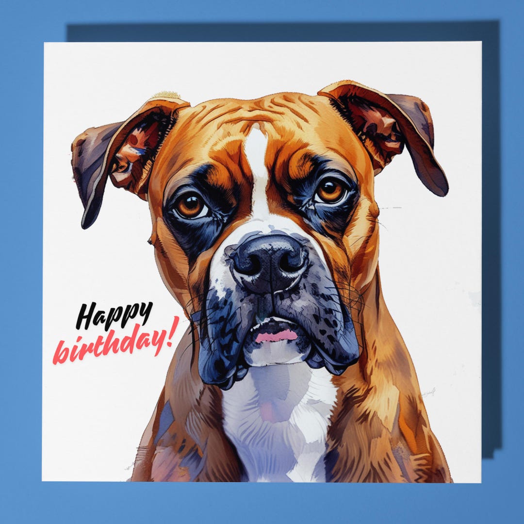 Boxer Dog Happy Birthday Card - Funny Animal - Premium Greeting Card ...