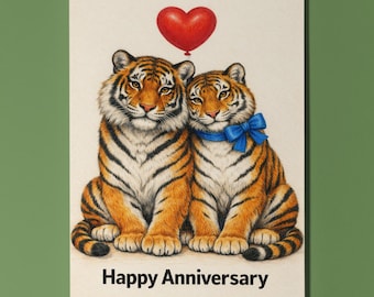 Animal Hugs Collection Tigers Wildly in Love Happy Anniversary Card - Premium Greeting Card Envelope - Personalised Funny Couples Spouses