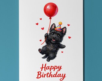 Scottish Terrier Birthday Card Personalised Flying Balloon Cute Dog Lover Gift