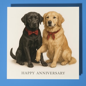 Two Labradors  - Happy Anniversary Card  Funny Animal - Premium Greeting Card & Envelope - Personalised Dog card - Husband Wife Boyfriend