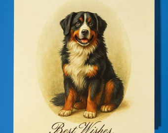 Antique postcard collection - Bernese Mountain Dog - Best Wishes  - Happy Birthday Card - Premium Greeting Card Envelope - Personalised card