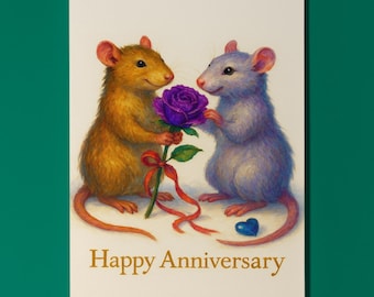 Rats Collection - Love at First Squeak - Happy Anniversary Card - Funny Animal - Premium Greeting Card and Envelope - Personalised card