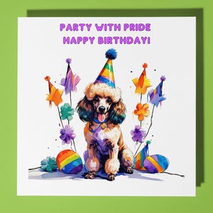 Pudel Hund LGBTQ+ Geburtstagskarte - Lustiges Tier - Premium Grußkarte & Umschlag - Personalisierte Hundekarte - Freund