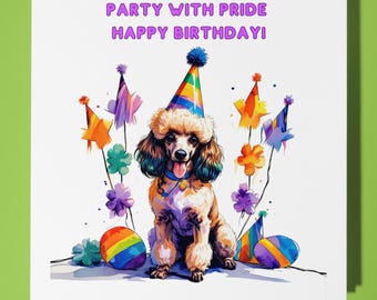 Poodle dog LGBTQ+ Happy Birthday Card - Funny Animal - Premium Greeting Card & Envelope - Personalised Dog card - Friend