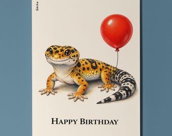 Animal Hugs Series Gecko: Sending you a little grin Happy Birthday Card Premium quality Greeting Card Envelope Personalised Friends Family