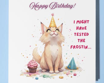 Cat Happy Birthday Card - Funny Animal - Premium Greeting Card & Envelope - Personalised Cat card - grandson daughter son mum