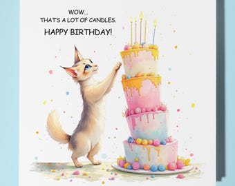 Cat Happy Birthday Card - Funny Animal - Premium Greeting Card & Envelope - Personalised Cat card -grandson granddaughter daughter son mum