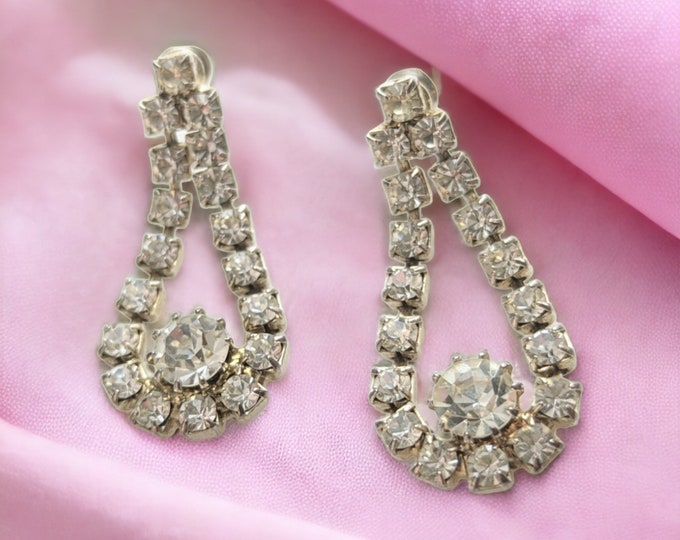 Lovely Vintage Jewellery Stud Dangle Crystal Earrings