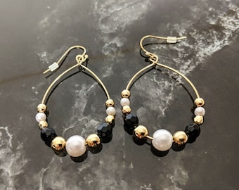 Not yet vintage Lovely Faux Pearl Beaded Hoops Earrings