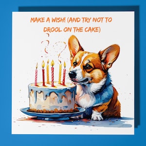 Cartão de feliz aniversário para cachorro Corgi - Animal engraçado - Cartão de felicitações premium e envelope - Cartão de cachorro personalizado - Mãe, filho, irmã, amiga e filha