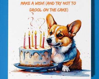 Corgi dog Happy Birthday Card - Funny Animal - Premium Greeting Card & Envelope - Personalised Dog card - Mum Son Sister Friend daughter