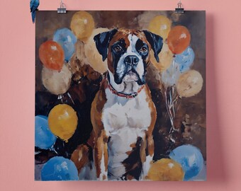 Elegant Boxer Dog Pet Portrait Wall Art Print, Perfect Gift for Pet Lovers, 295mm x 295mm, 300GSM Matte Paper, Unframed