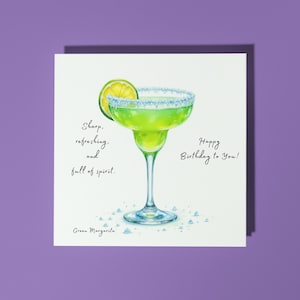 Handgemaakte groene Margarita-cocktail - Scherp, verfrissend en vol spirit - Happy Birthday Card Premium-wenskaart en envelop