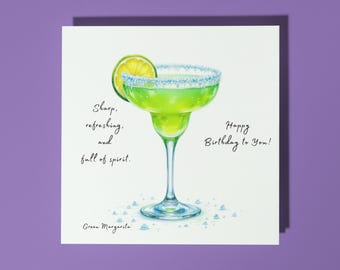 Handmade Green Margarita cocktail - Sharp, refreshing, and full of spirit - Happy Birthday Card Premium Greeting Card & Envelope