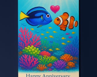 Rainbow Fish Parade Collection - Clownfish Fish - Anniversary Card - Funny Animal - Premium Greeting Card and Envelope - Personalised card