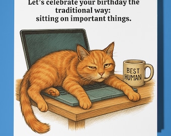 Fine Art Funnies Collection - Tabby Orange Cat - Happy Birthday Card - Premium Greeting Card & Envelope - Personalised funny card - Friend