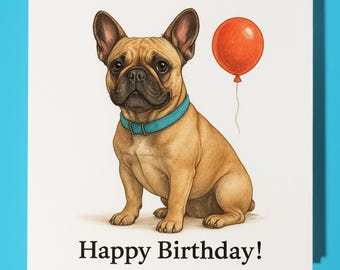 Dog Breeds French Bulldog Happy Birthday Card - Funny Animal - Premium Greeting Card & Envelope - Personalised Dog card - Friend Family